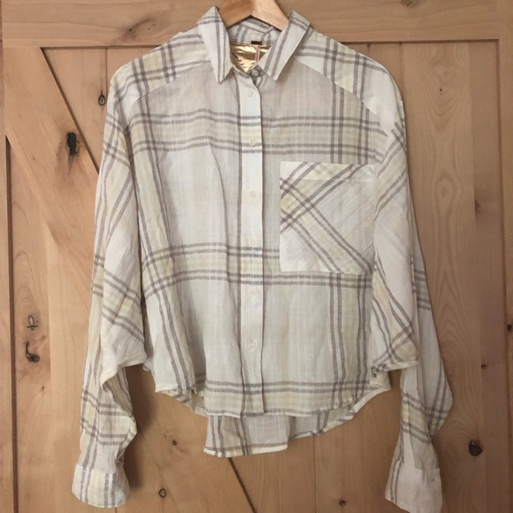 Free People batwing dolman plaid button crop top M - Picture 4 of 8